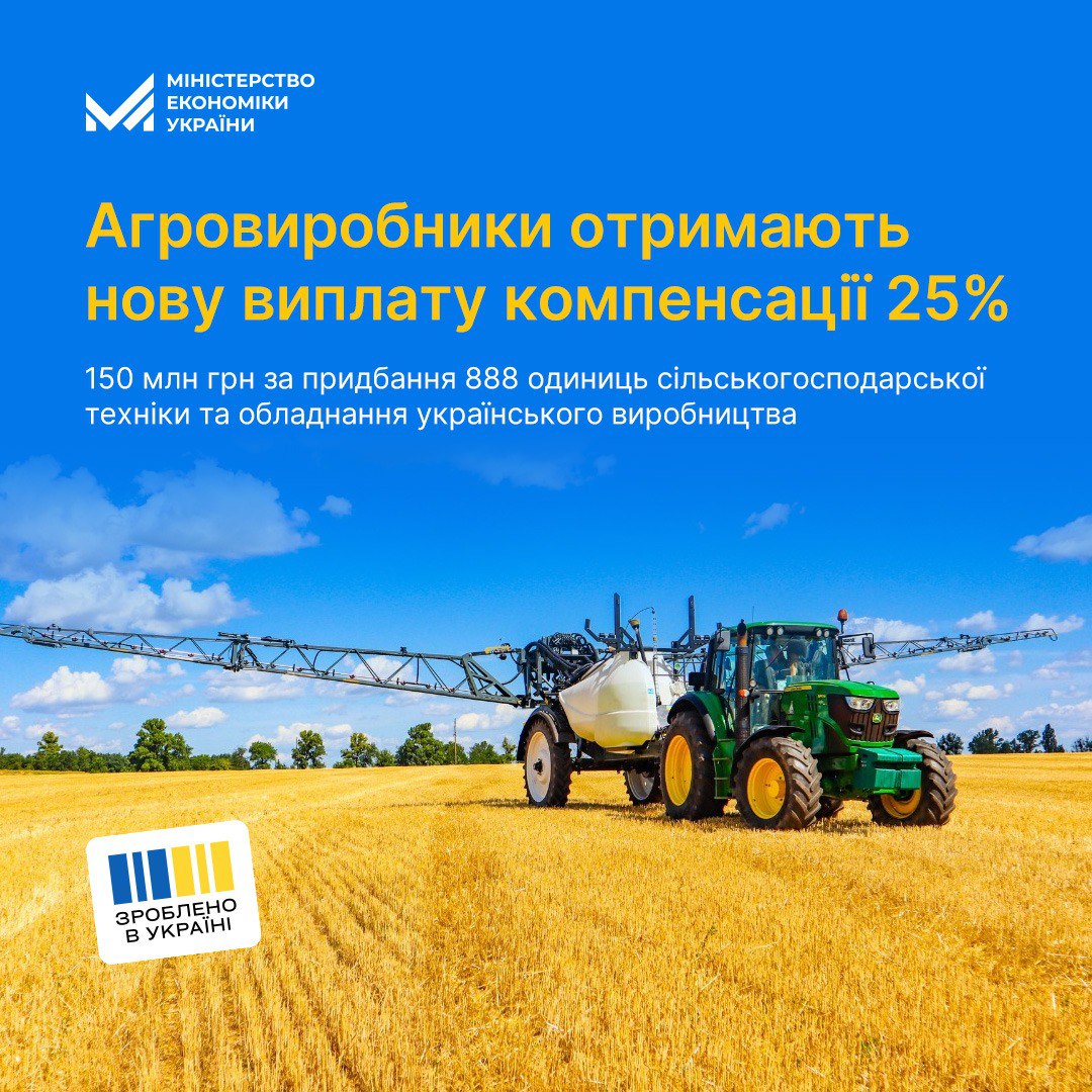 «Зроблено в Україні»: Мінекономіки затвердило 150 млн грн компенсації 25% вартості української агротехніки за червневими заявками аграріїв