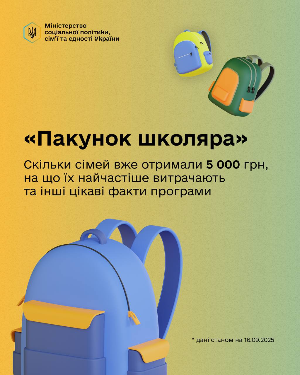 «Пакунок школяра» набирає обертів — допомога профінансована для майже 131 тисячі українських родин!